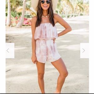 Pink lily strapless romper